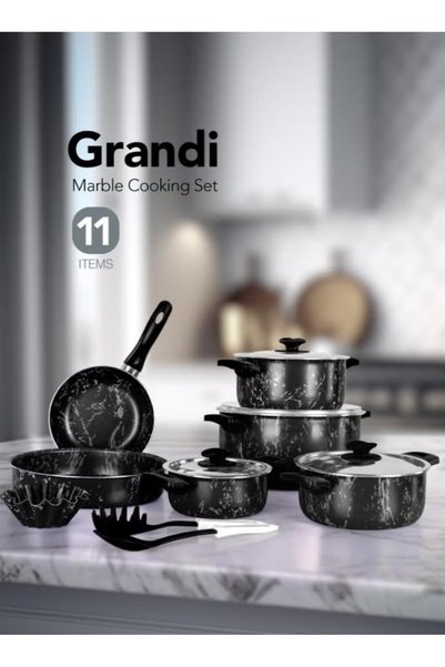 Generic 11 Pieces Marble Cook Set Aluminum Pots And Pans - Non-Stick Surface ...