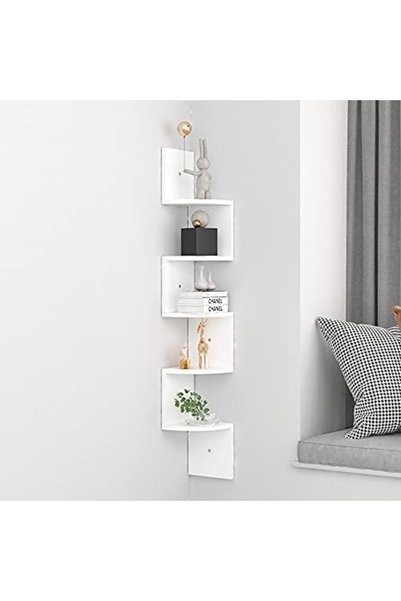 Generic 5-Tier Corner Wall Shelf, Rustic Style,Wooden Floating Bookcase, Easy...