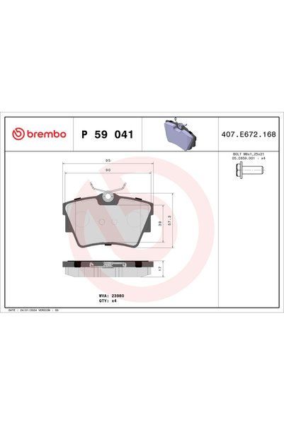 Brembo Σετ τακακιών φρένων, δισκόφρενο P 59 041