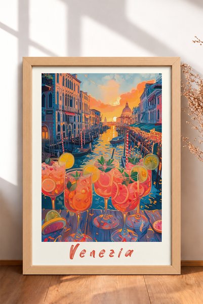 HOMEPACK Venecija, čaše za koktele u kanalu, uokvirena slika, poster Italije,...