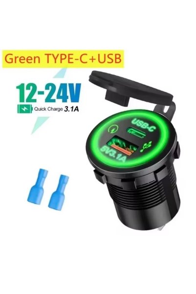 Choice Green TYPE-C Universal Motorcycle Car Charger For Auto Truck ATV Boat ...