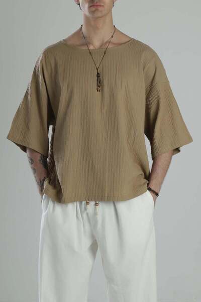 SLN COLLECTİON Boho Harem Muslin T-Shirt - Brown