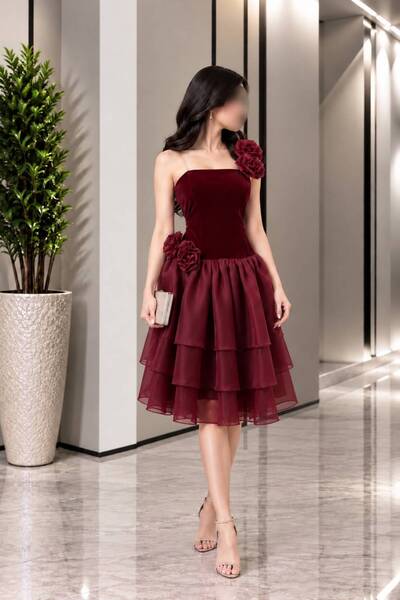 GORI FASHION فستان سهره برغندي لسن المحير