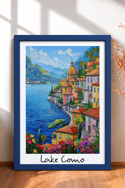 HOMEPACK Jezero Komo, crkva Kubbeli i mornari – uokvirena slika, poster Itali...