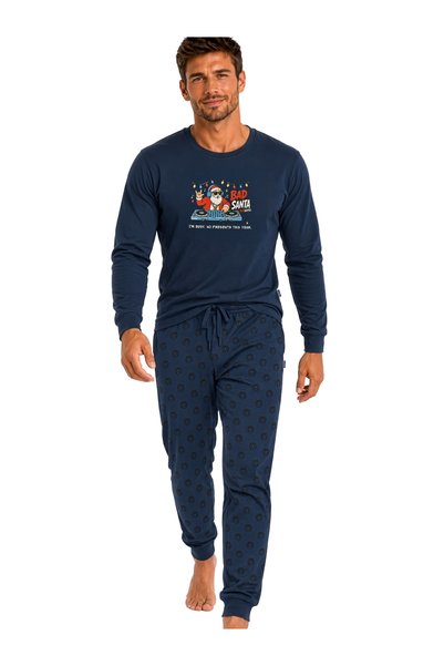 Bad Surfer Set de pijamale de Crăciun pentru bărbați, 100% bumbac, bleumarin,...