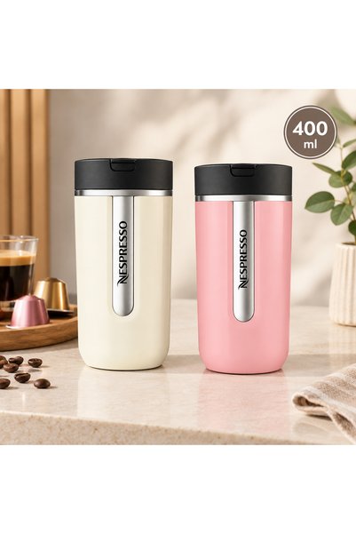 Nespresso طقم ترمس مزدوج، كوب سفر بنكهة العلكة والفانيليا المثلجة، 2 × 400 مل