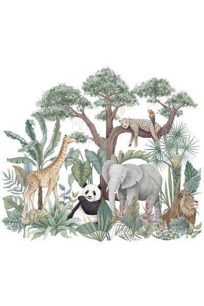 Noonedibs Autocolante perete animale junglă desene animate, elefant, girafă, ...