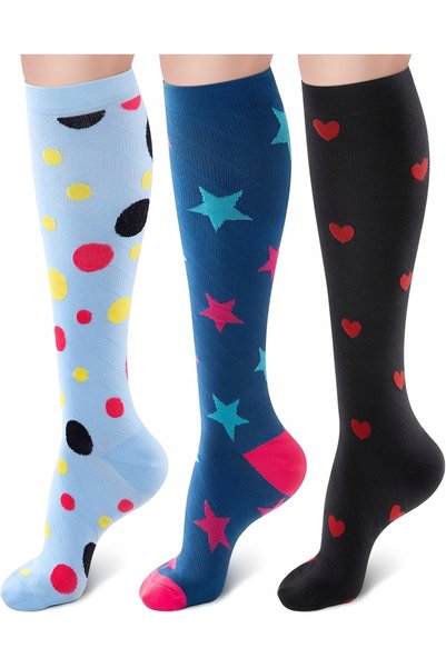 Amazon 3 perechi de șosete de compresie unisex, multicolore, cu diverse modele
