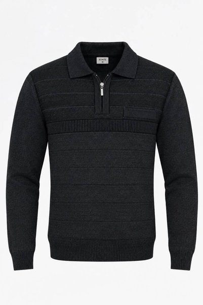 KMKkombin Men's Knitted Striped Patterned Pocketed Dad's Casual Cardigan