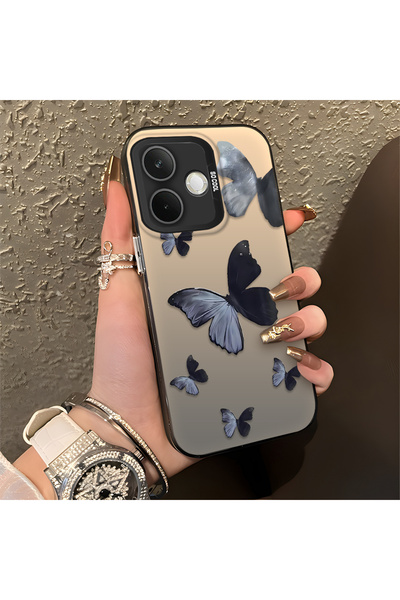 CHICASELUX غطاء حماية أسود رمادي اللون بتصميم فراشة، متوافق مع هاتف Oppo A5 P...