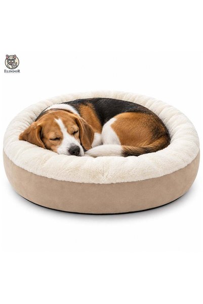 Elindor Round Cat and Dog Bed, Soft Velvet, Non-Slip Base, Size L, 80 x 80 x ...