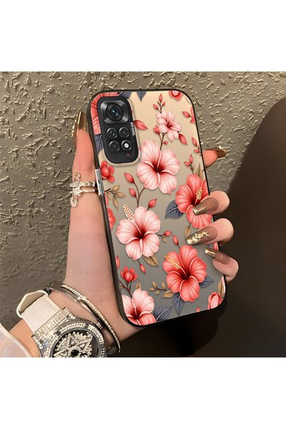 CHICASELUX غطاء حماية وردي اللون بتصميم زهور كبيرة، متوافق مع هواتف Redmi Not...