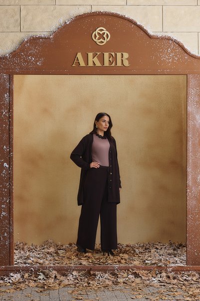 Aker Brown Elastic Waist Knitwear Trousers