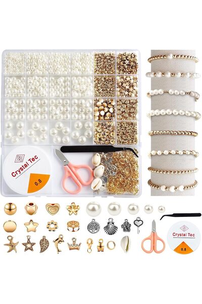 Generic Beads for Bracelets Making Kit, 1200 Pcs Pearl Beads and Gold Spacer ...