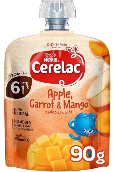 Cerelac طعام الأطفال من تفاح وجزر ومانجو، 90 جرام - عبوة واحدة
