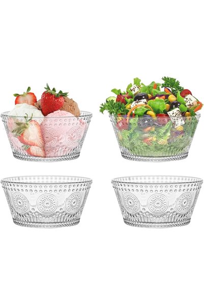 Generic أوعية زجاجية كلاسيكية للحلويات، مجموعة من 4 قطع سعة 13 أونصة، أوعية ص...