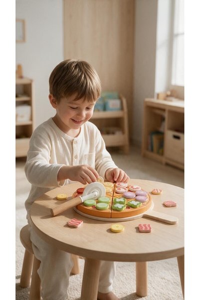 OEM Joc din lemn Pizza Cutting Game, set de joacă educativ cu pizza și acceso...