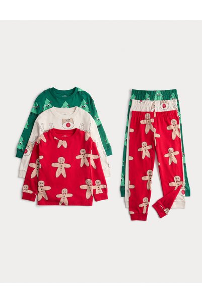 Marks & Spencer 3'lü Kurabiye Desenli Pijama Takımı