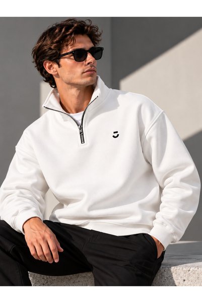 Jooy Minimal Logo Printed Half-Zip Stand Collar Sweatshirt