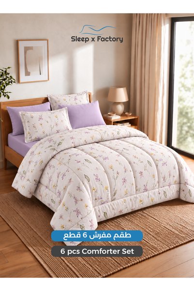 Sleep x Factory طقم لحاف شتوي من القطيفة مكون من 6 قطع، مقاس كينج، فائق النعو...