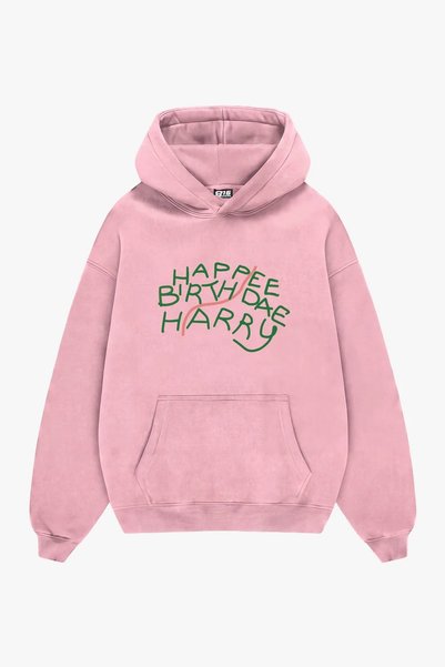 Bak Moda Happee Birthdae Harry Printed Pink Oversize Unisex Hoodie