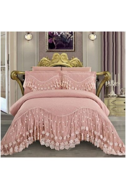 JOJO HOME Luxury Quilted Bedspread and Pillowcases, with embroidered ruffles,...