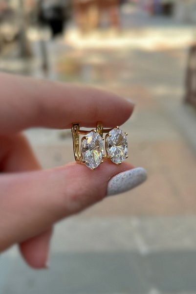 Erer Gümüş Gümüş oval 12x8 mm taşlı 4,5 carat altın kaplama tektaş j küpe
