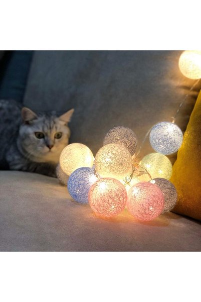 Noonedibs Șir luminos cu bile de bumbac - 3,1 m șir luminos cu LED-uri cu 20 ...