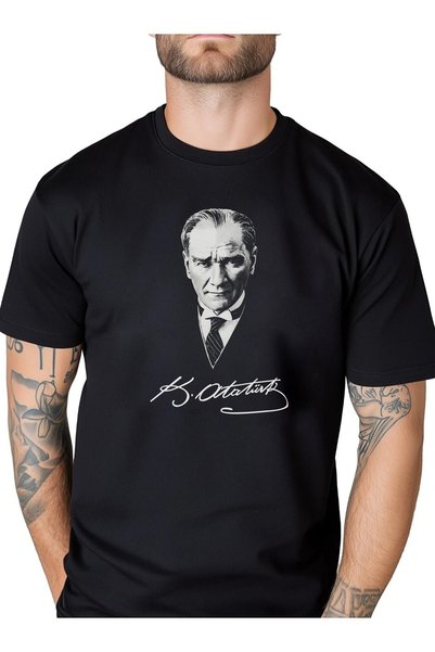 LUQES MEN'S WEAR Premium Unisex K.ATATÜRK Baskılı %100 Pamuklu Bisiklet Yaka ...
