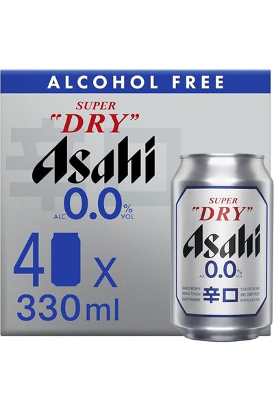 Asahi 0.0 علبة مشروب خالي من الكحول، فائق الجفاف، 330 مل، عبوة من 4 قطع