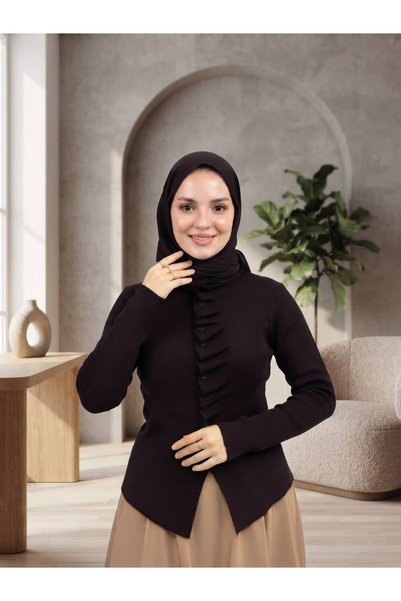Genel Markalar Drape Düğmeli Triko Hırka