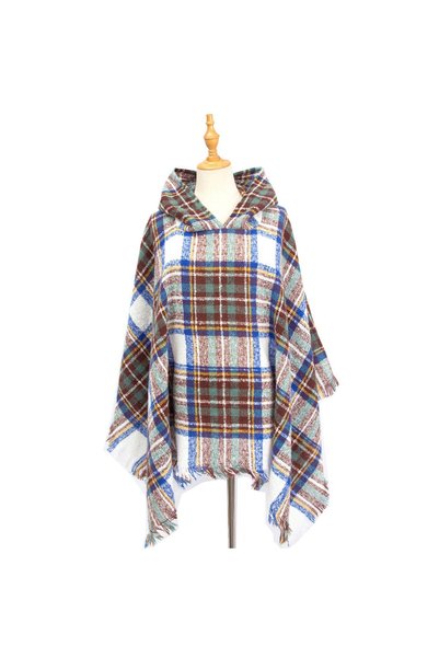 Noonedibs Pelerină cu glugă în carouri pentru femei, șal, pătură, poncho, han...