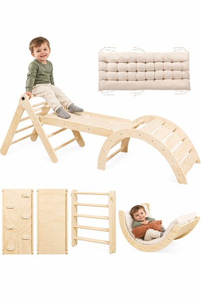 VECTA Pico 7-in-1 Wooden Montessori Climbing Set – Includes Climbing Triangle...