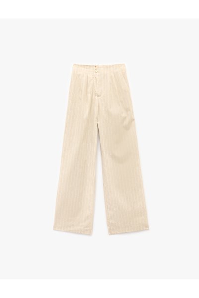 Koton Women Beige Striped Trousers