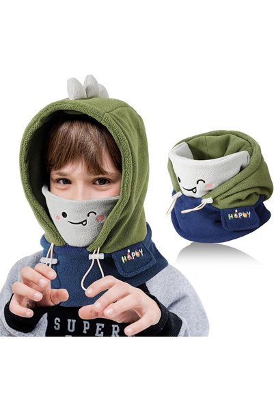 Generic قبعة حرارية للأطفال، قناع وجه من الصوف المقاوم للرياح بتصميم ديناصور،...