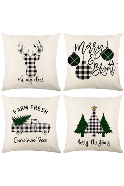 Noonedibs Față de pernă de Crăciun 45 x 45 cm, Set de 4 fețe de pernă din in ...