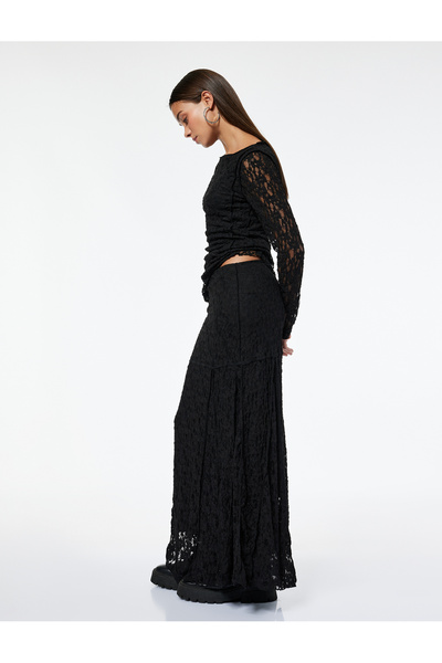 Koton Women Black Floral Lace Skirt