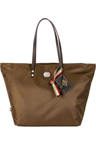Generic Barrady Tote Bag - Kaki Nylon/Brown Leather