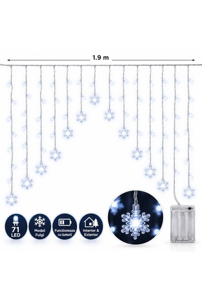 IRO Instalare cortină luminoasă, 71 LED-uri alb rece, model fulg de nea, 1,8 ...