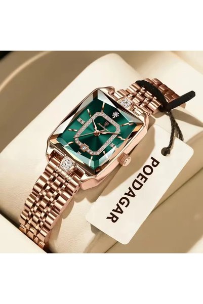 PW POLO WHITE ساعة يد نسائية فاخرة بتصميم مربع وحركة كوارتز.