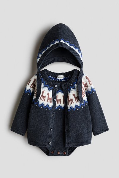 H&M 3 Parçalı Pamuklu İnce Triko Set