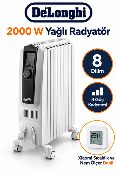 DELONGHİ De’Longhi 2000 W 8 Dilim Dijital Termostatlı Zamanlayıcılı Yağlı Rad...