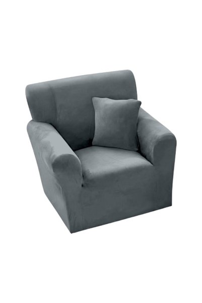 OEM Еластичен калъф, фотьойл, кадифе, едноцветен, 90x140см, сиво-син