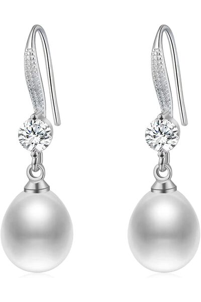 Generic 925 Sterling Silver Freshwater Pearl Earrings Hypoallergenic Pearl Dr...