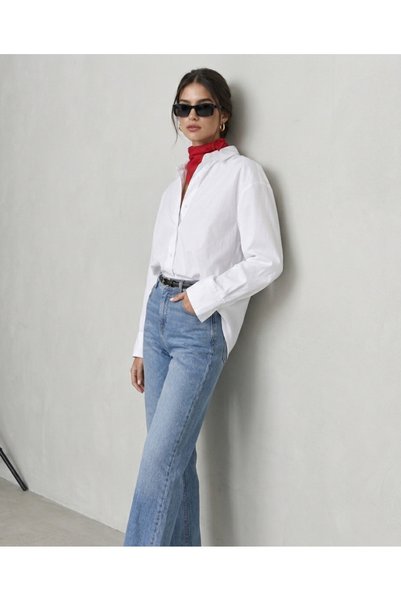 Meşe Moda Kadın Oversize Beyaz Poplin Gömlek