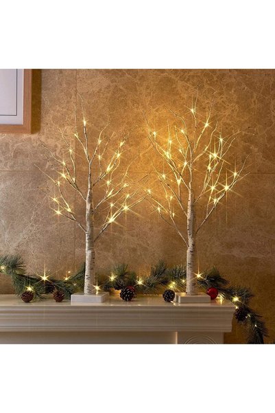 Noonedibs Set de 2 lumini LED de mesteacan, alimentate cu baterii, 2ft, 24 LE...
