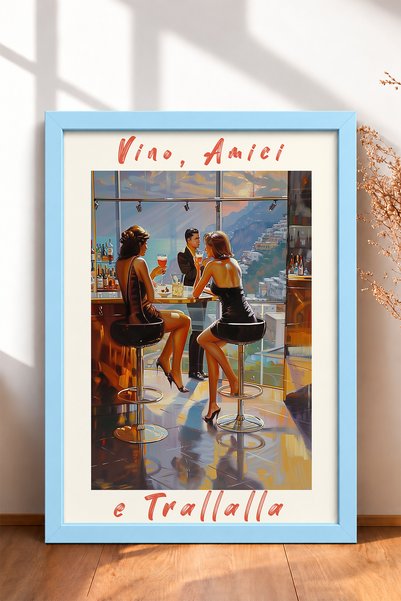 HOMEPACK Vino Amici i Trallalla – Uokvirena slika sa tekstom, italijanski pos...
