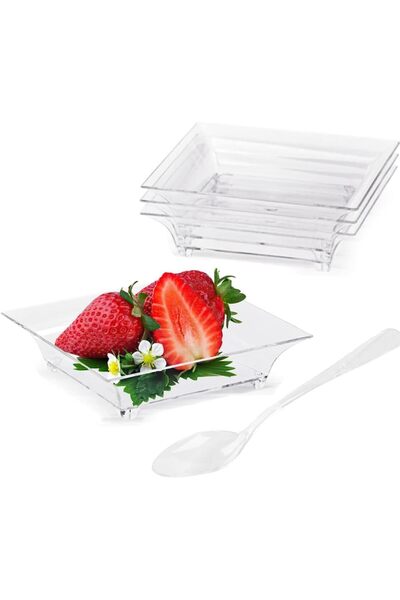 Generic أطباق صغيرة للمقبلات، أطباق صغيرة للحلويات مع ملاعق تذوق، أطباق بلاست...