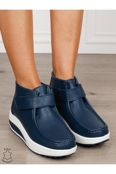 ANGEL BLUE Ghete damă din piele naturală cu închidere velcro inaltime talpa 2...