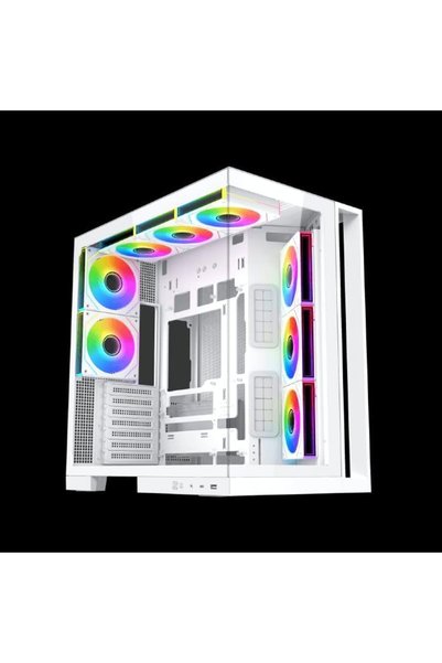 Generic علبة كمبيوتر Aqua 7 White E-ATX متوسطة الحجم مع زجاج مقوى، 8 مراوح AR...